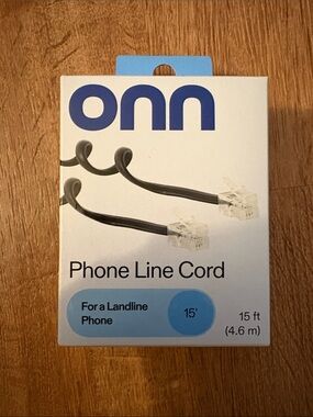 NWT onn 15 ft Black Phone Line Cord Landline Cable